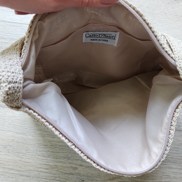 Carlo D' Santi Tan Cream Knit Hand Crochet Shoulder Bag Nwt - Picture 5 of 16